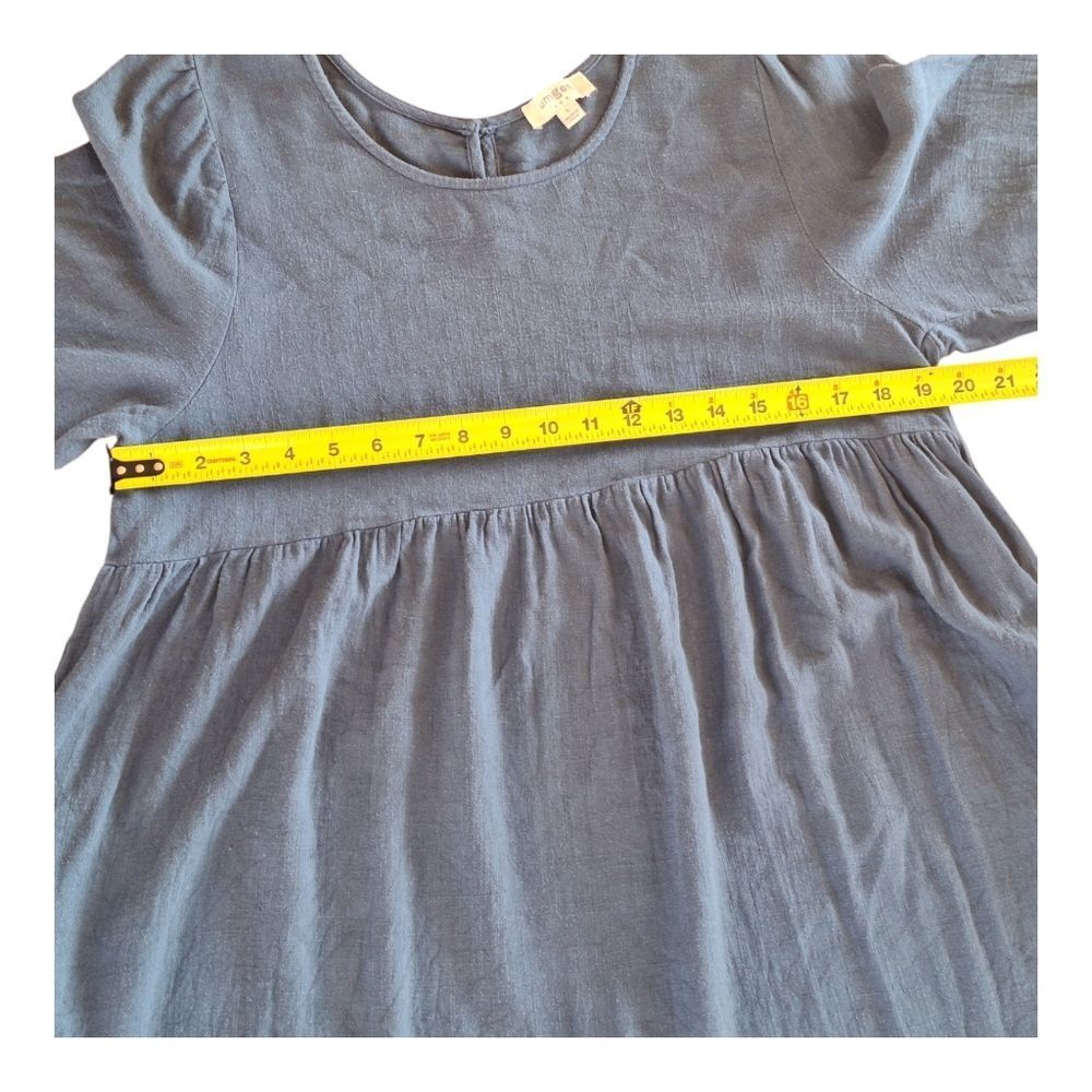 UMGEE Linen Blend Oversized Flowy Babydoll Pocket Dress Keyhole Peacock Blue L - Picture 7 of 15